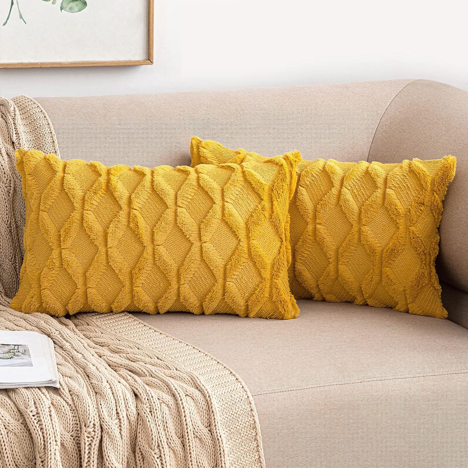 imageMIULEE Light Purple Throw Pillow Covers 20x20 Set of 2 Spring Decorative Farmhouse Couch Throw Pillows Boho Shells Cute Soft Plush Wool Winter Pillowcases for Bedroom Living Room SofaMustard Yellow