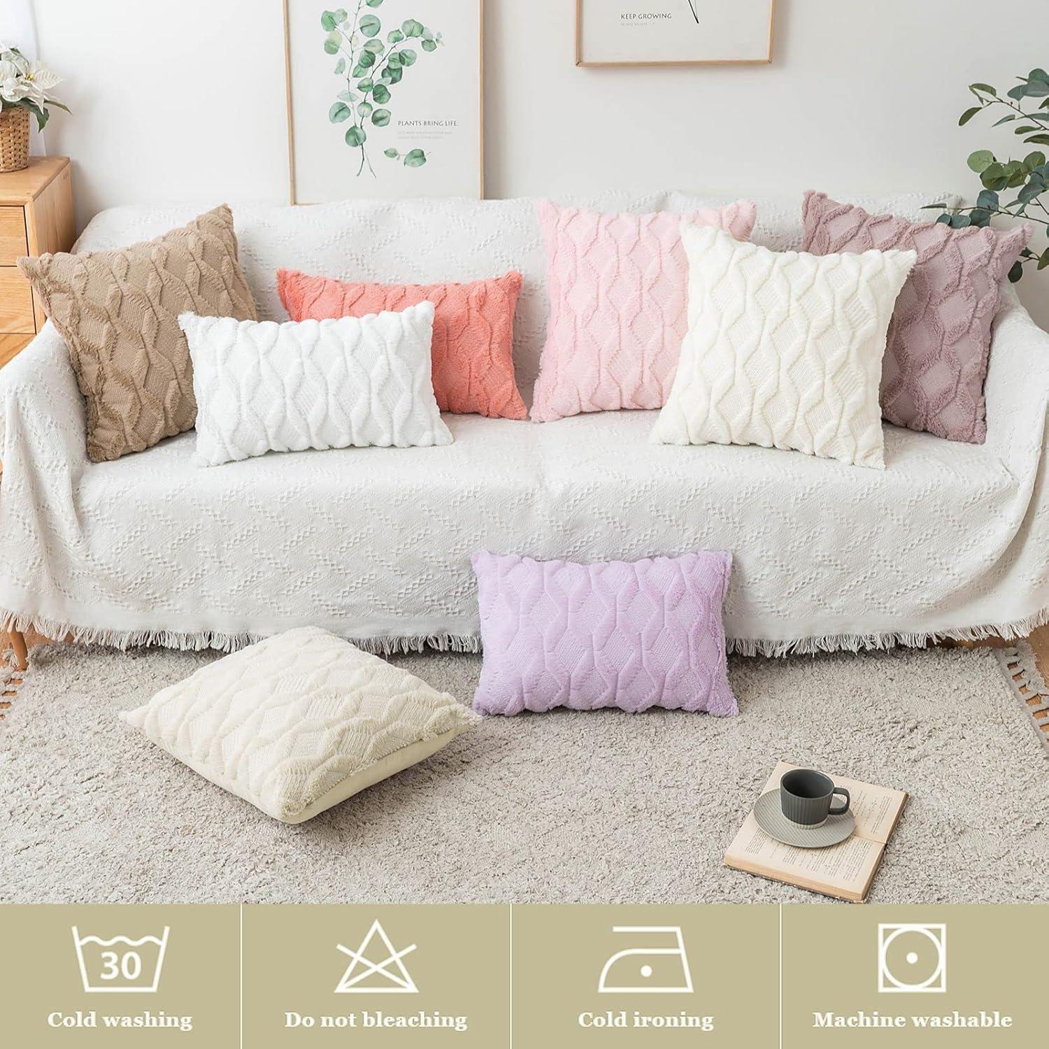 imageMIULEE Light Purple Throw Pillow Covers 20x20 Set of 2 Spring Decorative Farmhouse Couch Throw Pillows Boho Shells Cute Soft Plush Wool Winter Pillowcases for Bedroom Living Room SofaLight Purple