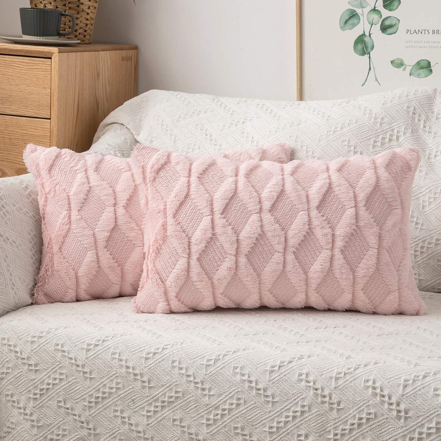 imageMIULEE Light Purple Throw Pillow Covers 20x20 Set of 2 Spring Decorative Farmhouse Couch Throw Pillows Boho Shells Cute Soft Plush Wool Winter Pillowcases for Bedroom Living Room SofaLight Pink