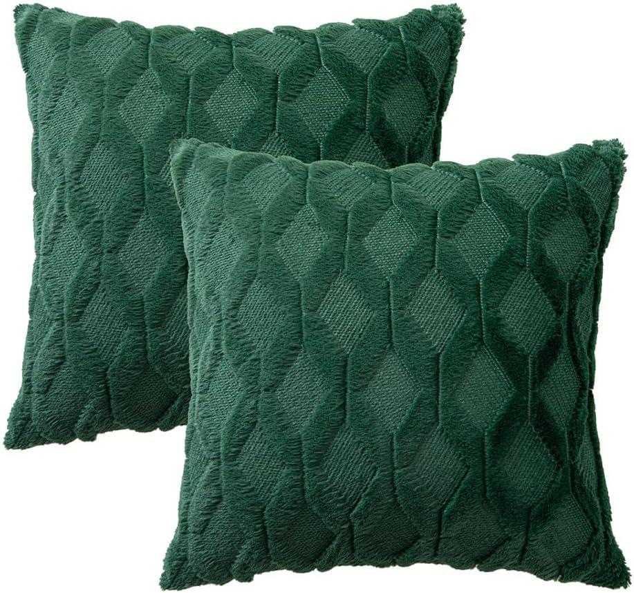 imageMIULEE Light Purple Throw Pillow Covers 20x20 Set of 2 Spring Decorative Farmhouse Couch Throw Pillows Boho Shells Cute Soft Plush Wool Winter Pillowcases for Bedroom Living Room SofaDark Green