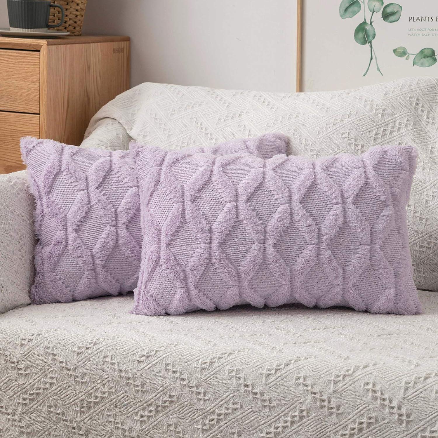 imageMIULEE Light Purple Throw Pillow Covers 20x20 Set of 2 Spring Decorative Farmhouse Couch Throw Pillows Boho Shells Cute Soft Plush Wool Winter Pillowcases for Bedroom Living Room SofaLight Purple