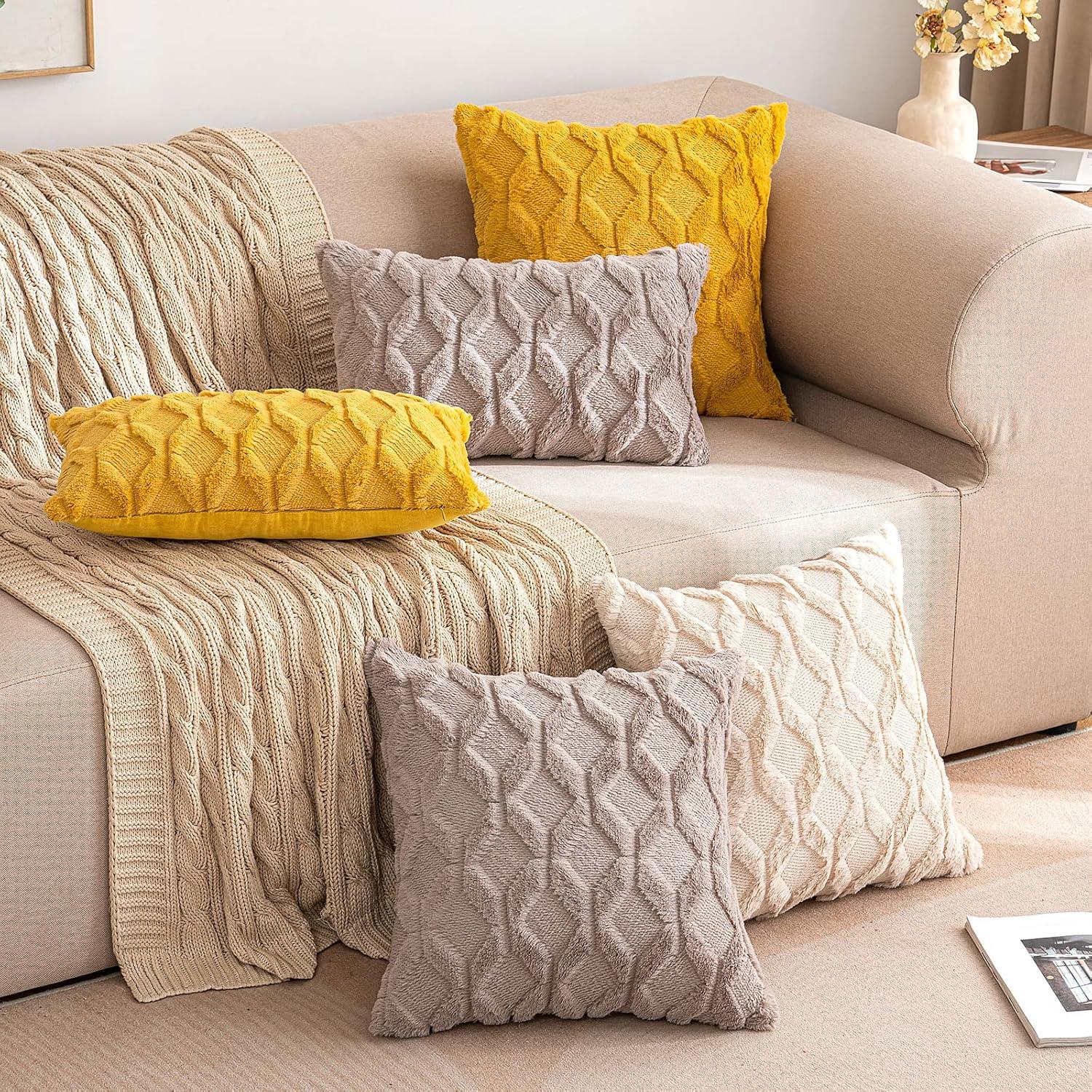 imageMIULEE Light Purple Throw Pillow Covers 20x20 Set of 2 Spring Decorative Farmhouse Couch Throw Pillows Boho Shells Cute Soft Plush Wool Winter Pillowcases for Bedroom Living Room SofaMustard Yellow