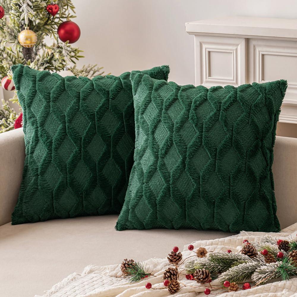 imageMIULEE Light Purple Throw Pillow Covers 20x20 Set of 2 Spring Decorative Farmhouse Couch Throw Pillows Boho Shells Cute Soft Plush Wool Winter Pillowcases for Bedroom Living Room SofaDark Green
