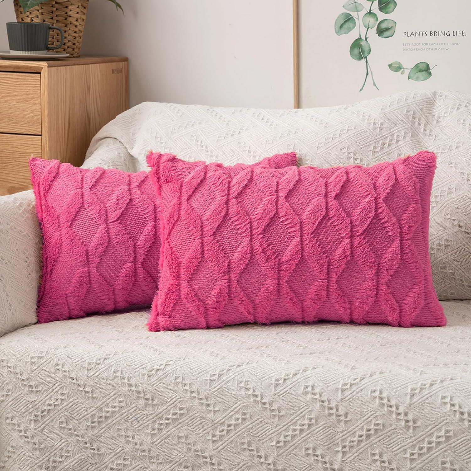 imageMIULEE Light Purple Throw Pillow Covers 20x20 Set of 2 Spring Decorative Farmhouse Couch Throw Pillows Boho Shells Cute Soft Plush Wool Winter Pillowcases for Bedroom Living Room SofaHot Pink