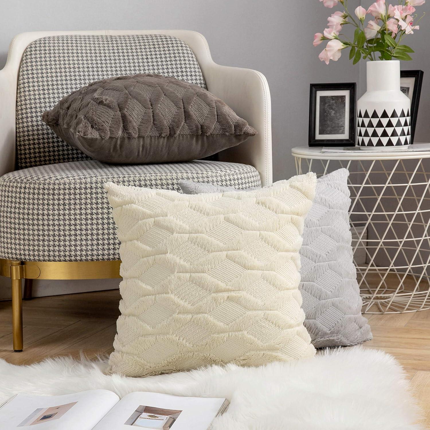 imageMIULEE Light Purple Throw Pillow Covers 20x20 Set of 2 Spring Decorative Farmhouse Couch Throw Pillows Boho Shells Cute Soft Plush Wool Winter Pillowcases for Bedroom Living Room SofaBeige
