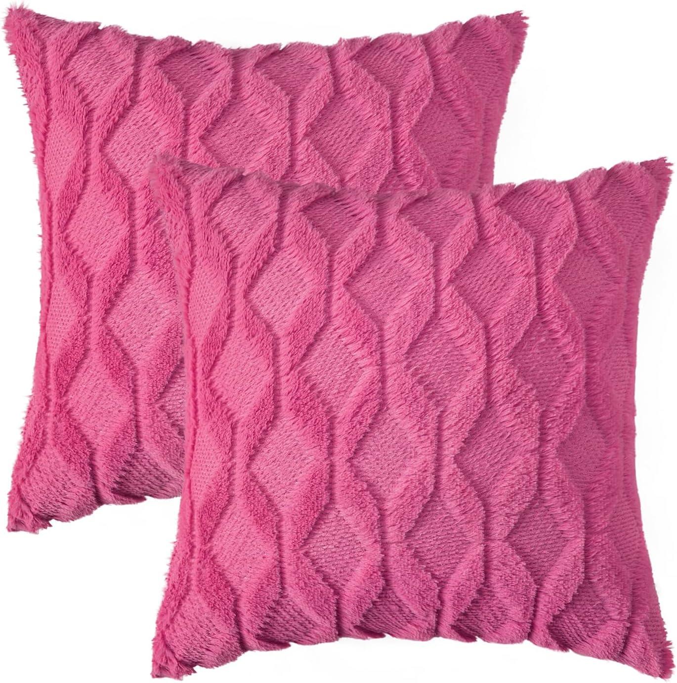 imageMIULEE Light Purple Throw Pillow Covers 20x20 Set of 2 Spring Decorative Farmhouse Couch Throw Pillows Boho Shells Cute Soft Plush Wool Winter Pillowcases for Bedroom Living Room SofaHot Pink