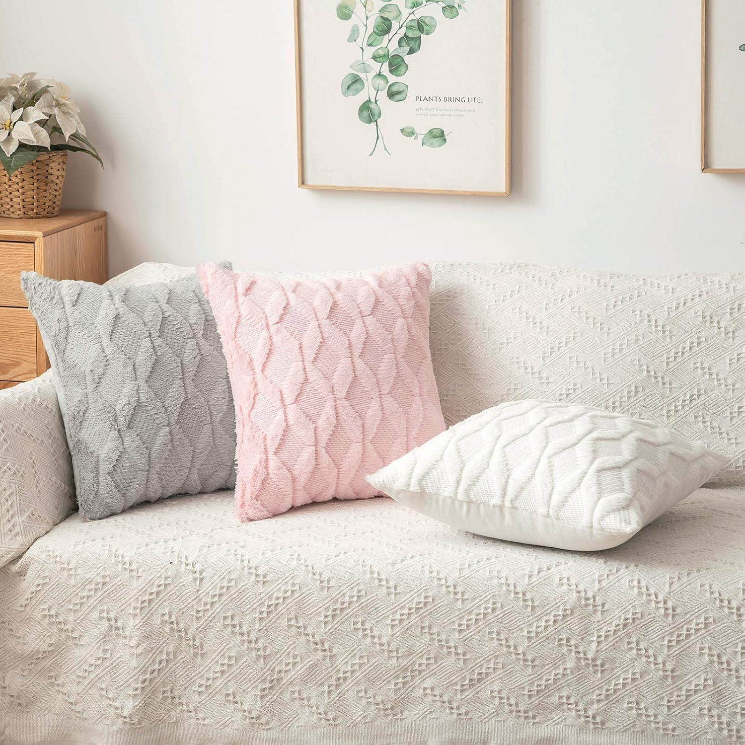 imageMIULEE Light Purple Throw Pillow Covers 20x20 Set of 2 Spring Decorative Farmhouse Couch Throw Pillows Boho Shells Cute Soft Plush Wool Winter Pillowcases for Bedroom Living Room SofaLight Pink