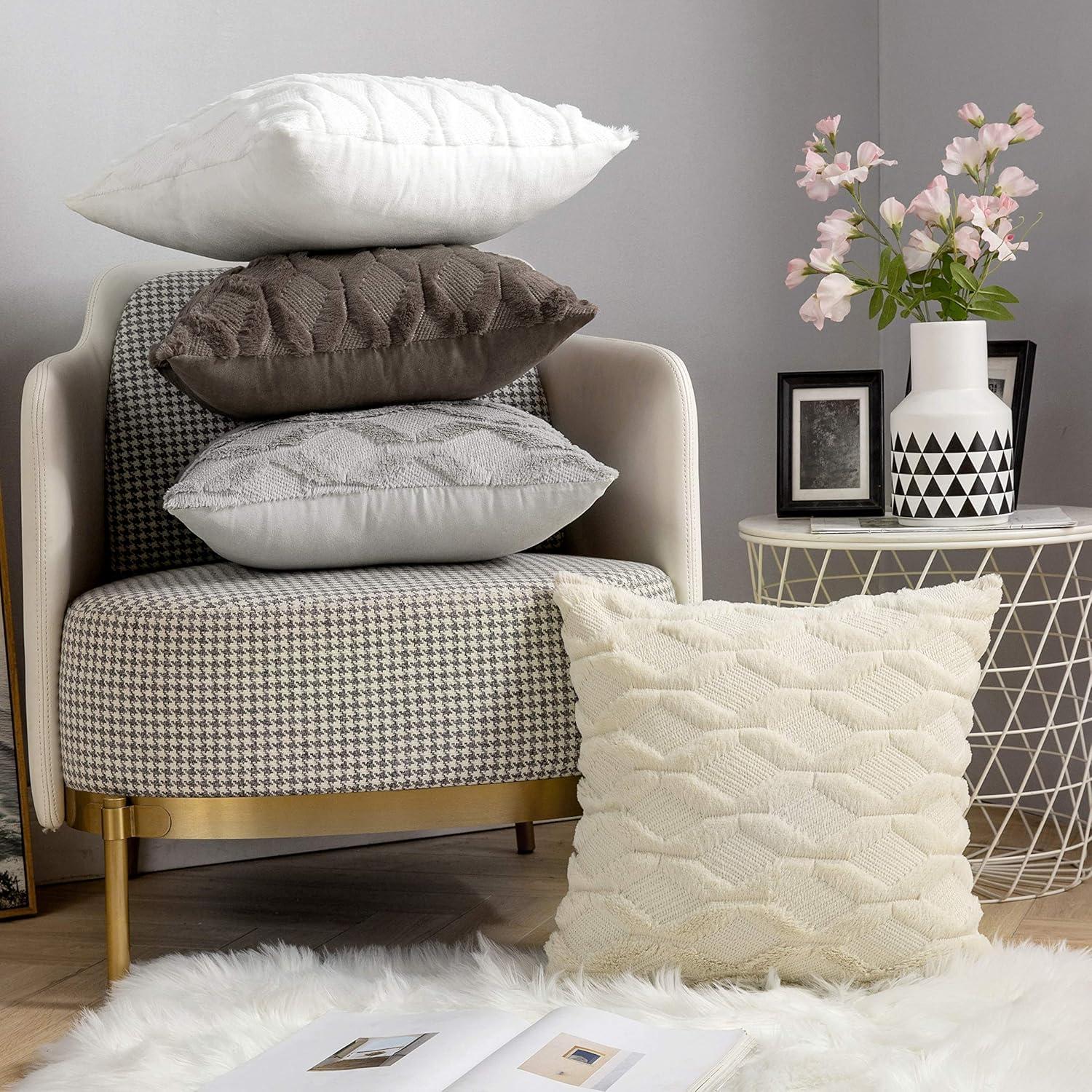 imageMIULEE Light Purple Throw Pillow Covers 20x20 Set of 2 Spring Decorative Farmhouse Couch Throw Pillows Boho Shells Cute Soft Plush Wool Winter Pillowcases for Bedroom Living Room SofaBeige