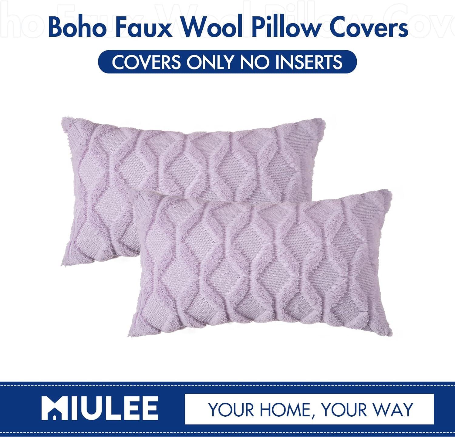 imageMIULEE Light Purple Throw Pillow Covers 20x20 Set of 2 Spring Decorative Farmhouse Couch Throw Pillows Boho Shells Cute Soft Plush Wool Winter Pillowcases for Bedroom Living Room SofaLight Purple