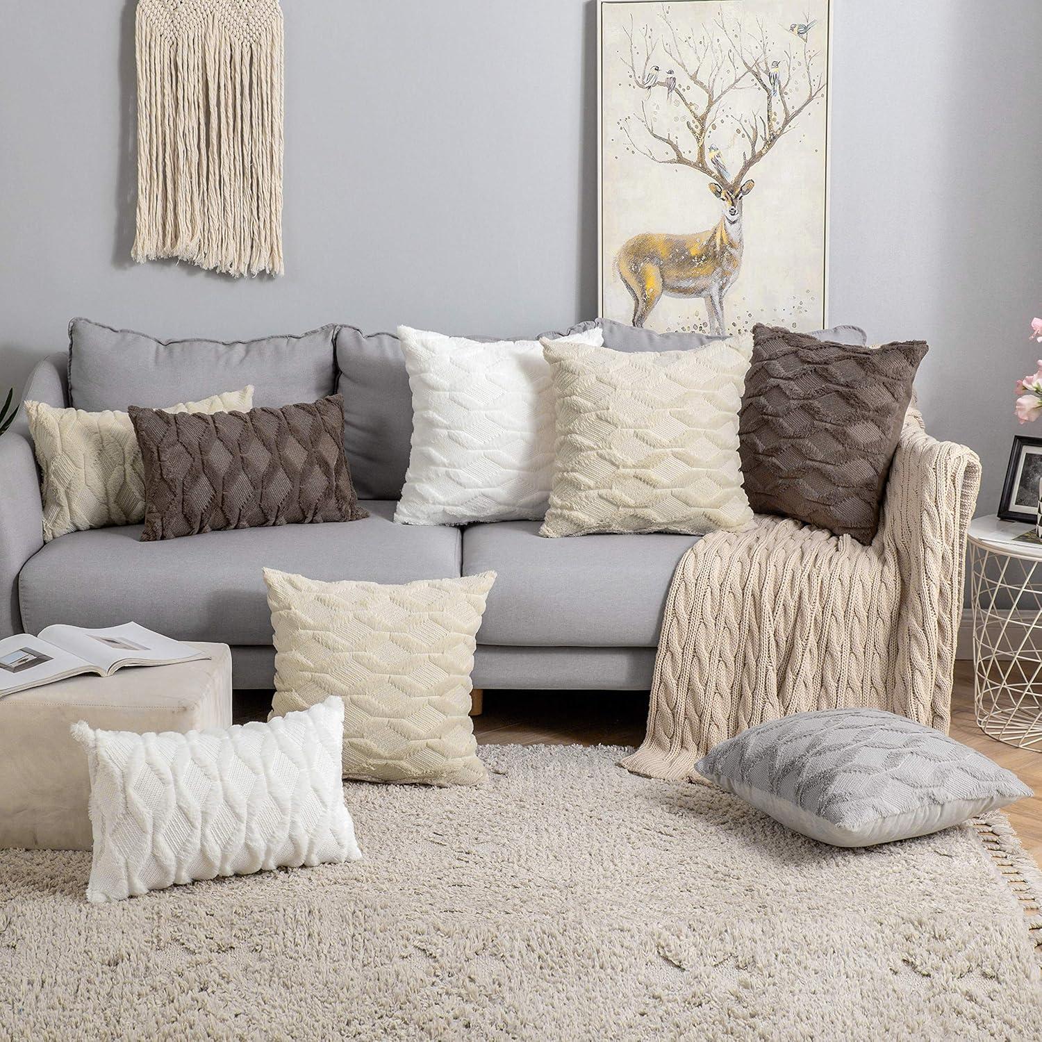 imageMIULEE Light Purple Throw Pillow Covers 20x20 Set of 2 Spring Decorative Farmhouse Couch Throw Pillows Boho Shells Cute Soft Plush Wool Winter Pillowcases for Bedroom Living Room SofaBeige