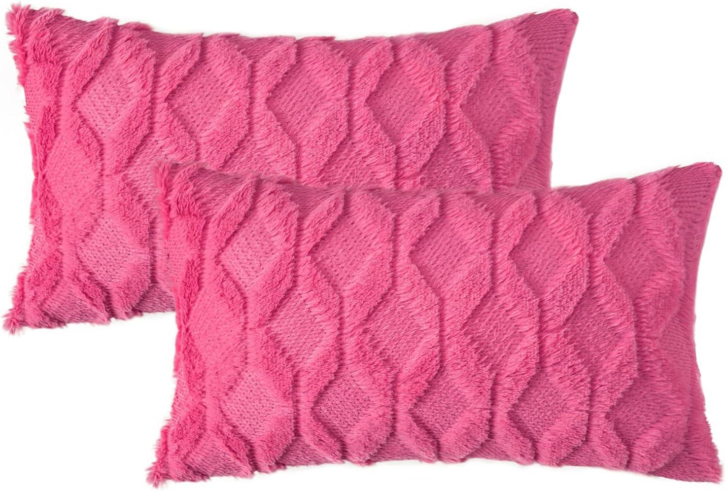 imageMIULEE Light Purple Throw Pillow Covers 20x20 Set of 2 Spring Decorative Farmhouse Couch Throw Pillows Boho Shells Cute Soft Plush Wool Winter Pillowcases for Bedroom Living Room SofaHot Pink