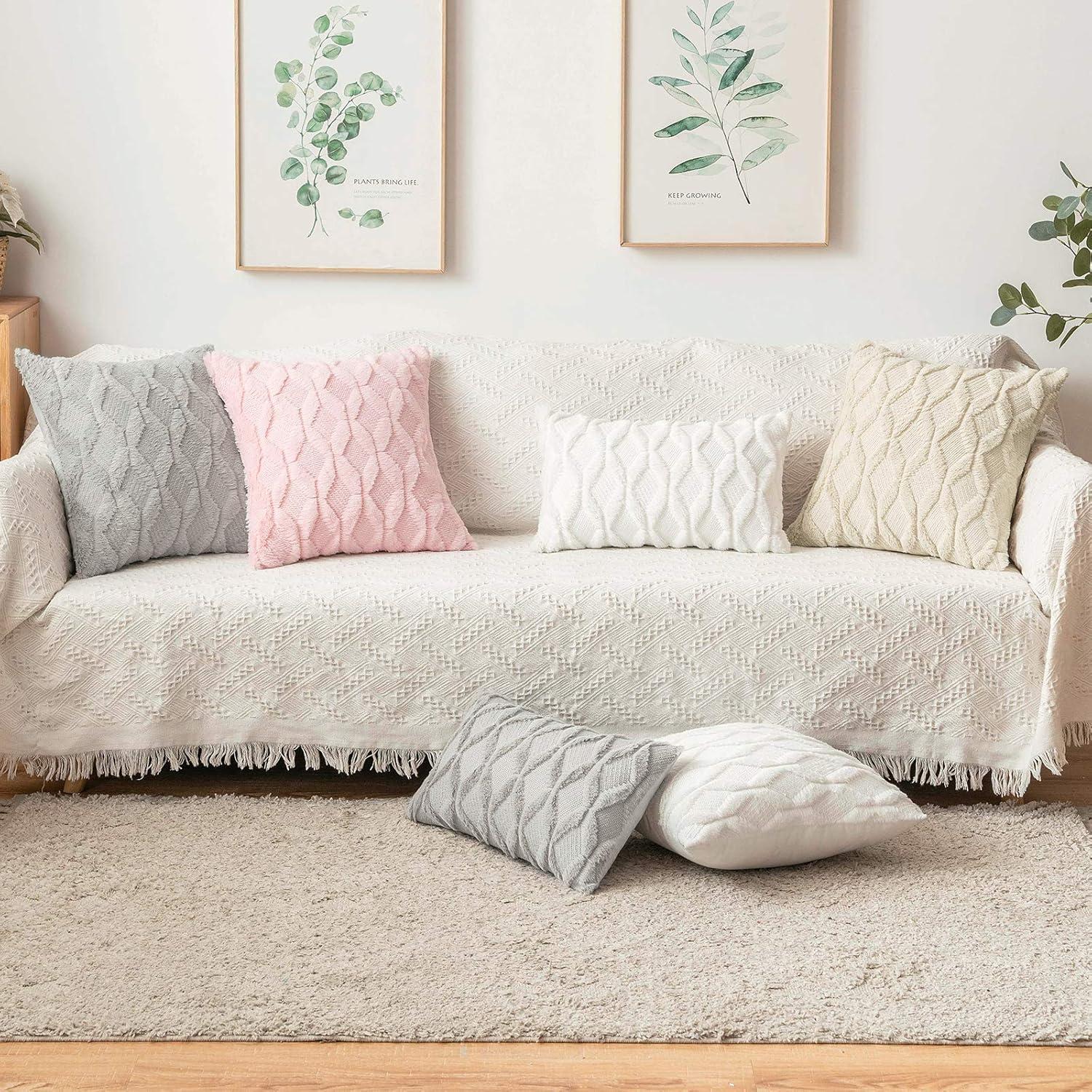 imageMIULEE Light Purple Throw Pillow Covers 20x20 Set of 2 Spring Decorative Farmhouse Couch Throw Pillows Boho Shells Cute Soft Plush Wool Winter Pillowcases for Bedroom Living Room SofaLight Pink