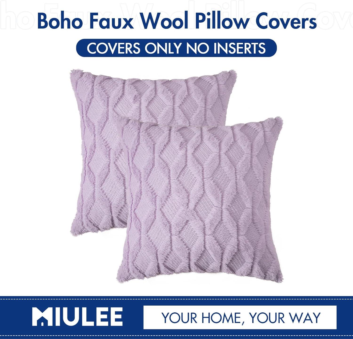 imageMIULEE Light Purple Throw Pillow Covers 20x20 Set of 2 Spring Decorative Farmhouse Couch Throw Pillows Boho Shells Cute Soft Plush Wool Winter Pillowcases for Bedroom Living Room SofaLight Purple