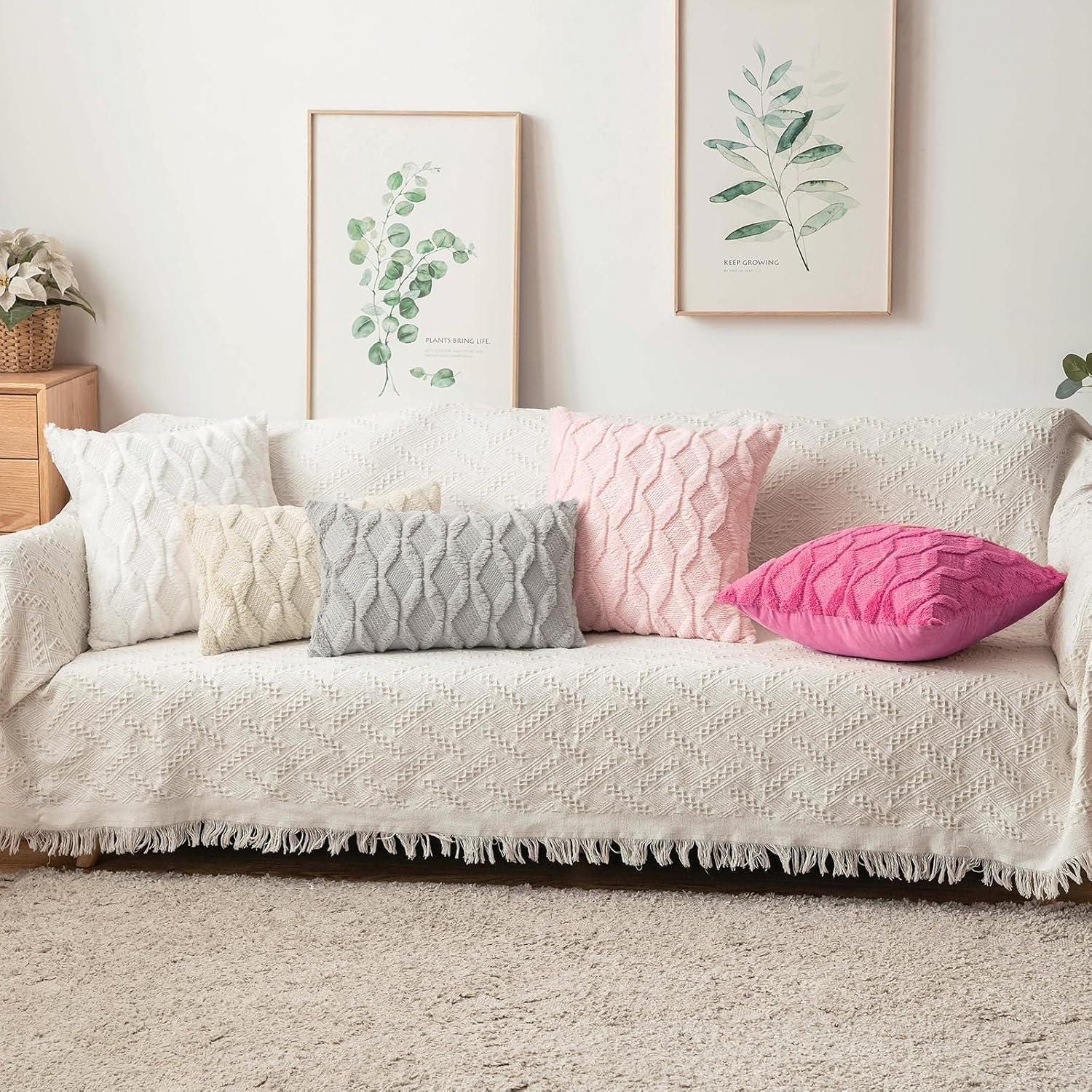 imageMIULEE Light Purple Throw Pillow Covers 20x20 Set of 2 Spring Decorative Farmhouse Couch Throw Pillows Boho Shells Cute Soft Plush Wool Winter Pillowcases for Bedroom Living Room SofaHot Pink