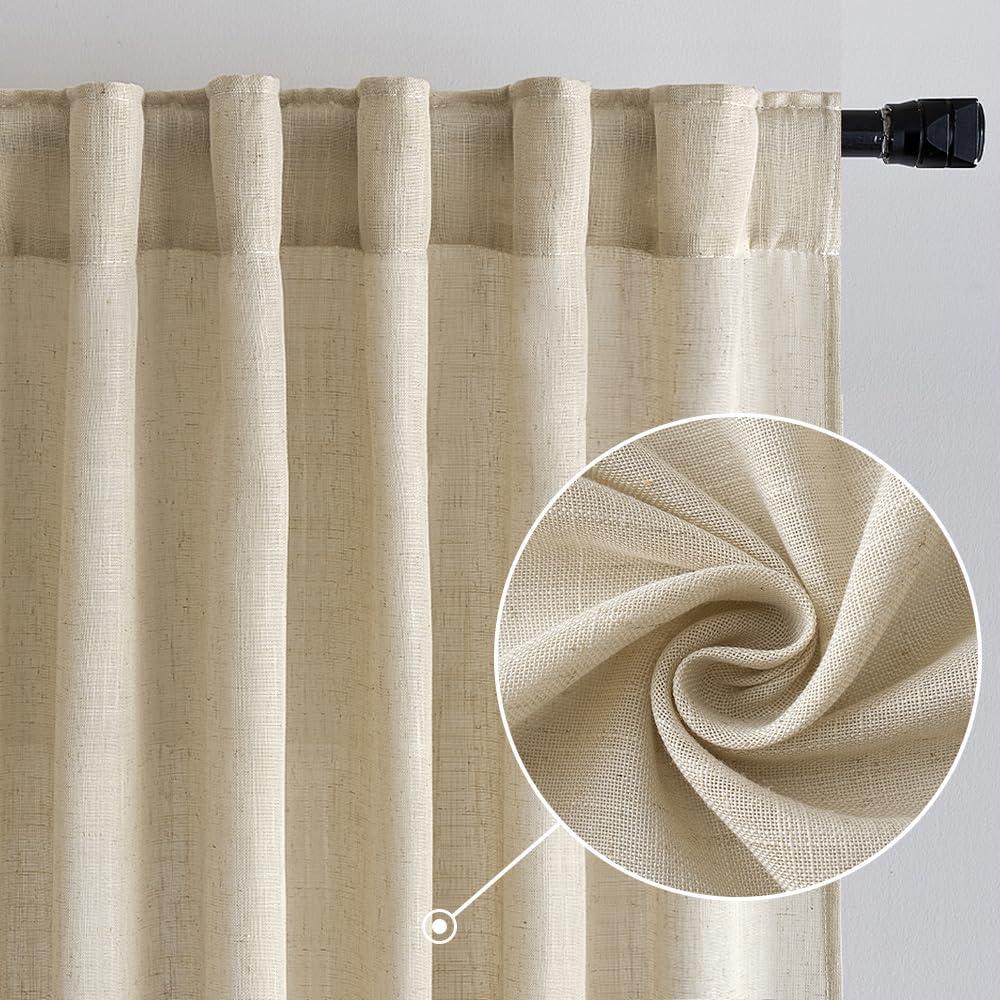 imageMIULEE Linen Curtains 96 Inch Length for Living Room 2 Panels Hunter Green Back Tab Pocket Light Filtering Semi Sheer Soft Linen Emerald Dark Green Christmas Drapes Farmhouse Boho Curtain for BedroomLinen