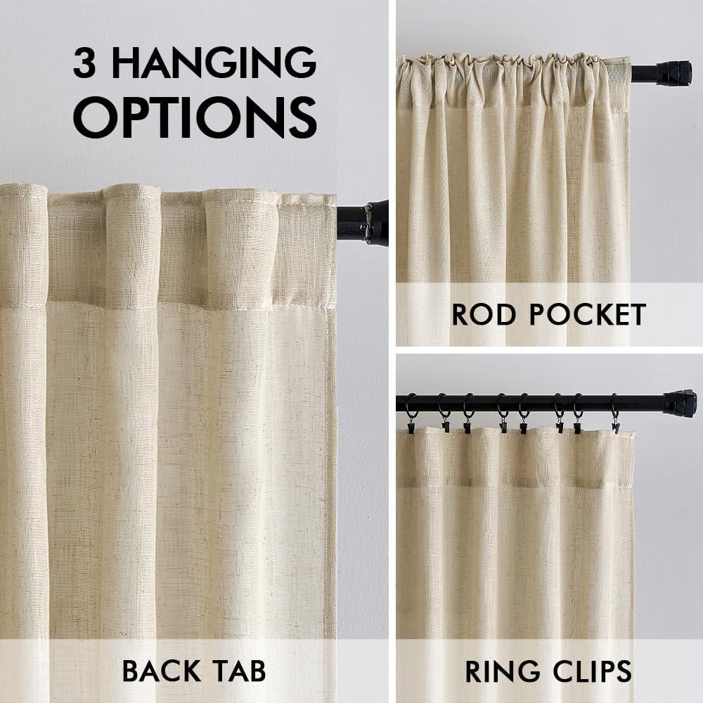 imageMIULEE Linen Curtains 96 Inch Length for Living Room 2 Panels Hunter Green Back Tab Pocket Light Filtering Semi Sheer Soft Linen Emerald Dark Green Christmas Drapes Farmhouse Boho Curtain for BedroomLinen