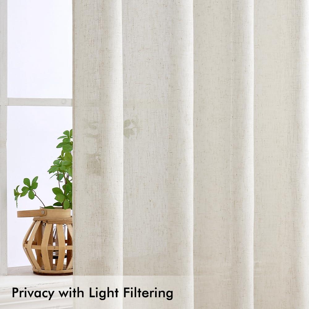imageMIULEE Linen Curtains 96 Inch Length for Living Room 2 Panels Hunter Green Back Tab Pocket Light Filtering Semi Sheer Soft Linen Emerald Dark Green Christmas Drapes Farmhouse Boho Curtain for BedroomNatural