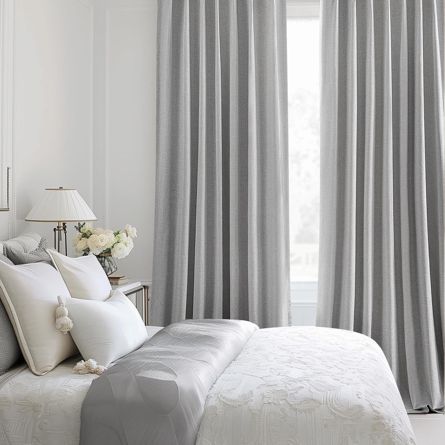 imageMIULEE Linen Pinch Pleated 100 Blackout Curtains for Bedroom 105 Inch Long 3 Panels Set Back Tab Track Beige Thermal Insulated Cream Black Out Triple Pleat Room Darkening Drapes with Hooks GreigeLight Grey