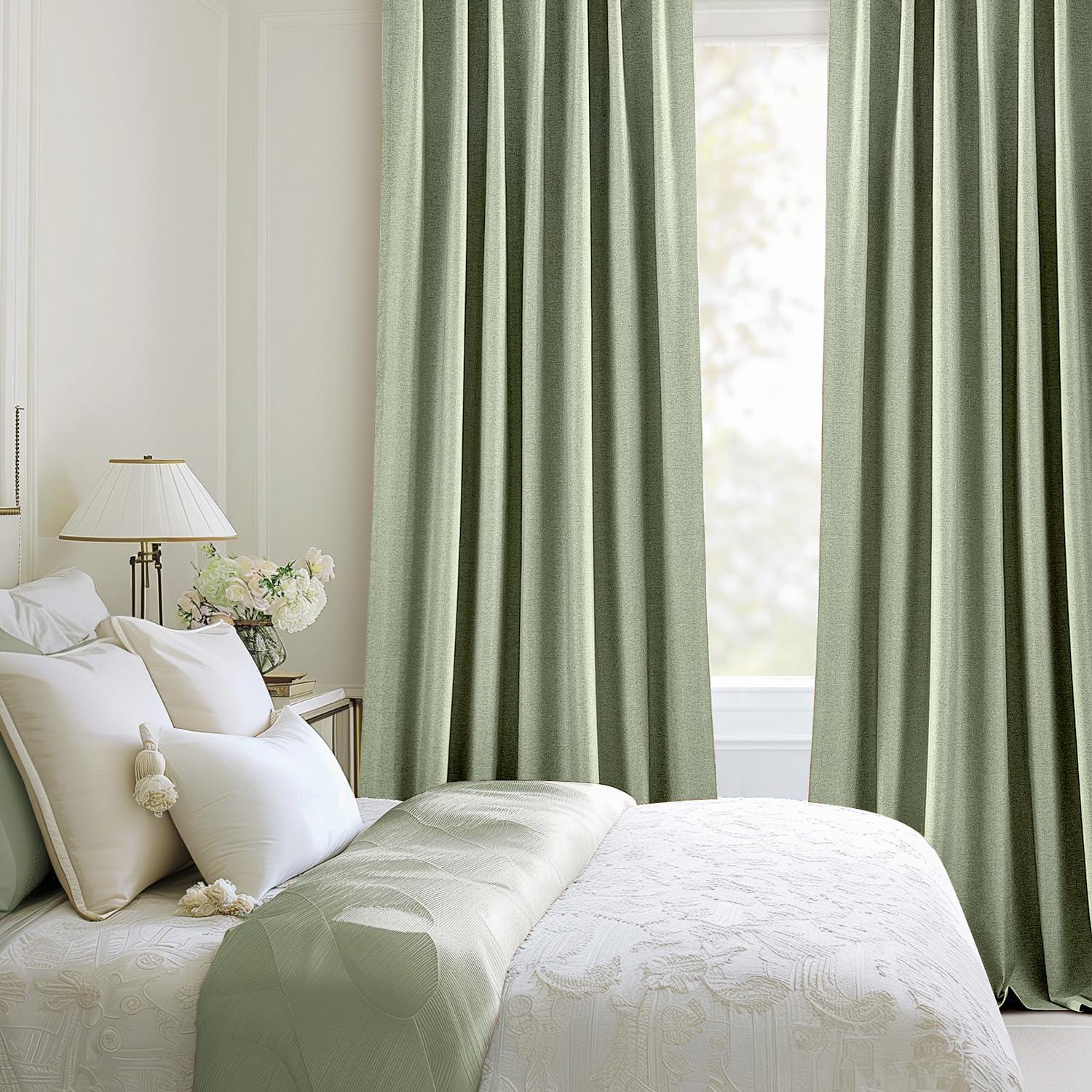 imageMIULEE Linen Pinch Pleated 100 Blackout Curtains for Bedroom 105 Inch Long 3 Panels Set Back Tab Track Beige Thermal Insulated Cream Black Out Triple Pleat Room Darkening Drapes with Hooks GreigeSage Green