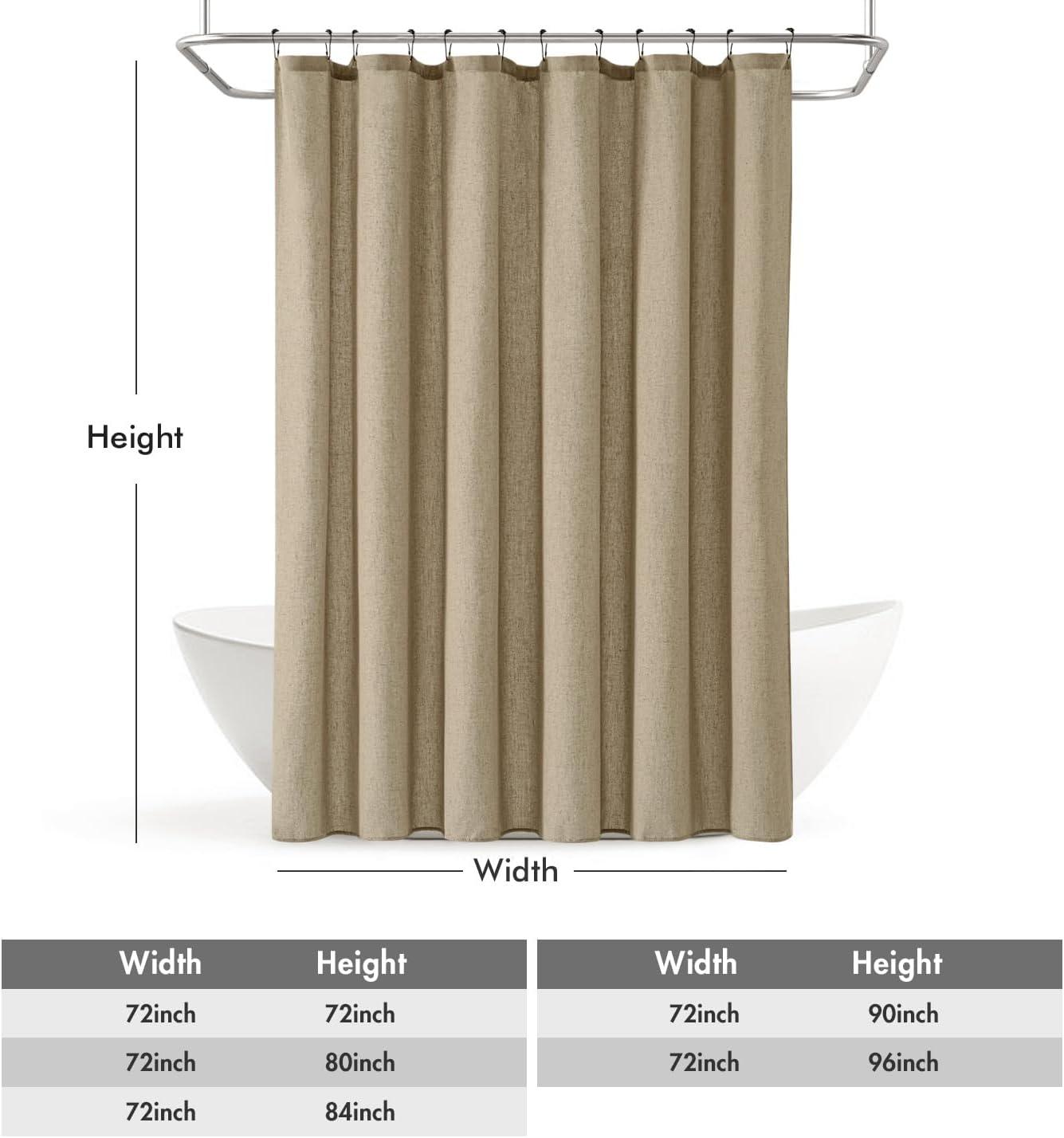 imageMIULEE Linen Shower Curtain with 12 Metal Hooks Washable Country Boho Farmhouse Heavy Buttonhole Fabric Shower Curtain Set Thick Cloth Neutral Waterproof Curtains for Bathroom W72L72 NaturalKhaki