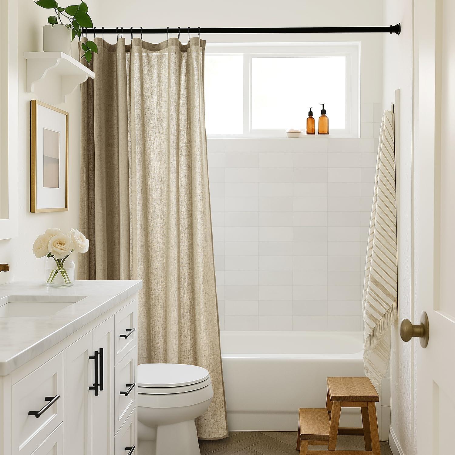 imageMIULEE Linen Shower Curtain with 12 Metal Hooks Washable Country Boho Farmhouse Heavy Buttonhole Fabric Shower Curtain Set Thick Cloth Neutral Waterproof Curtains for Bathroom W72L72 NaturalKhaki