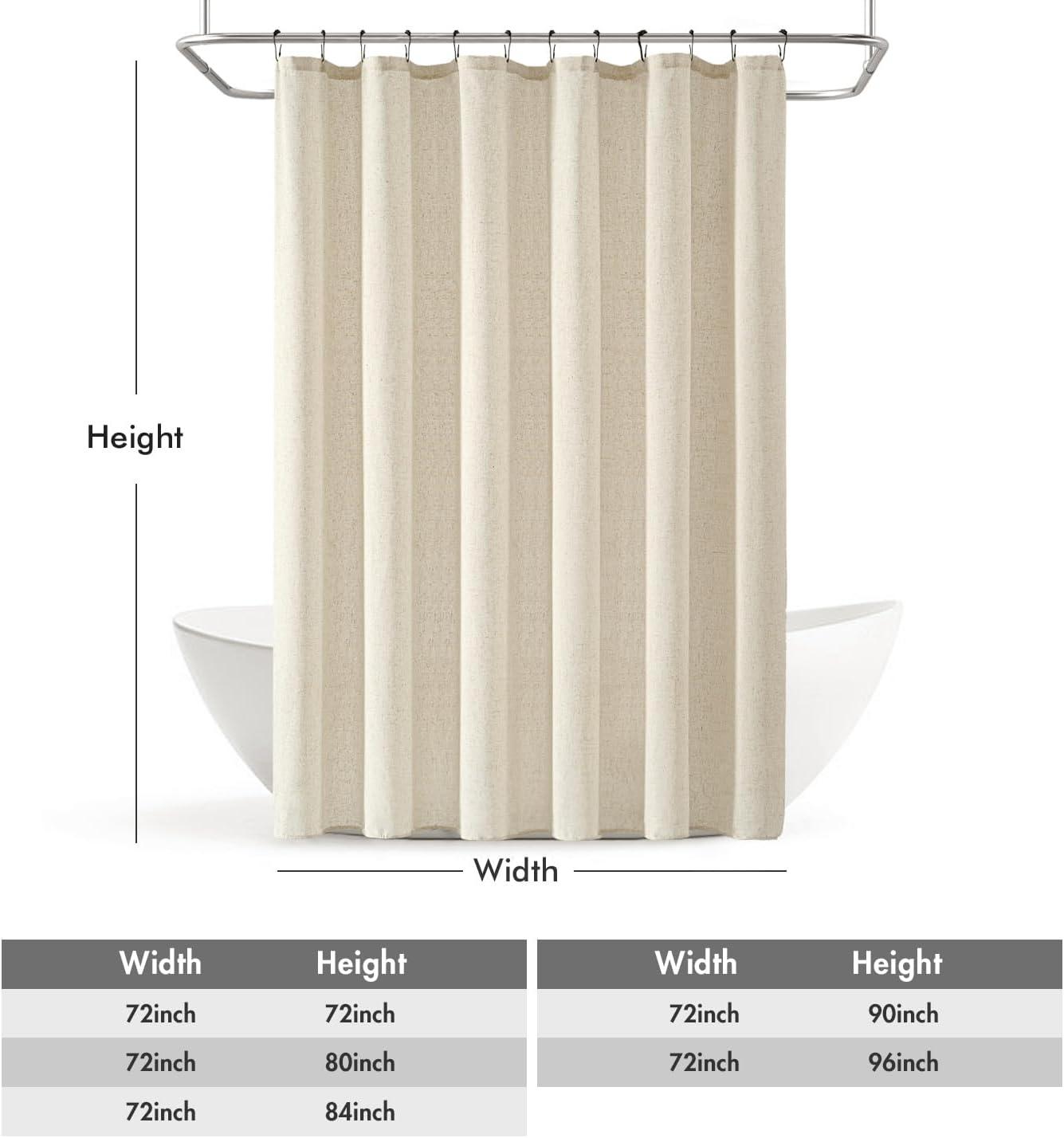 imageMIULEE Linen Shower Curtain with 12 Metal Hooks Washable Country Boho Farmhouse Heavy Buttonhole Fabric Shower Curtain Set Thick Cloth Neutral Waterproof Curtains for Bathroom W72L72 NaturalNatural
