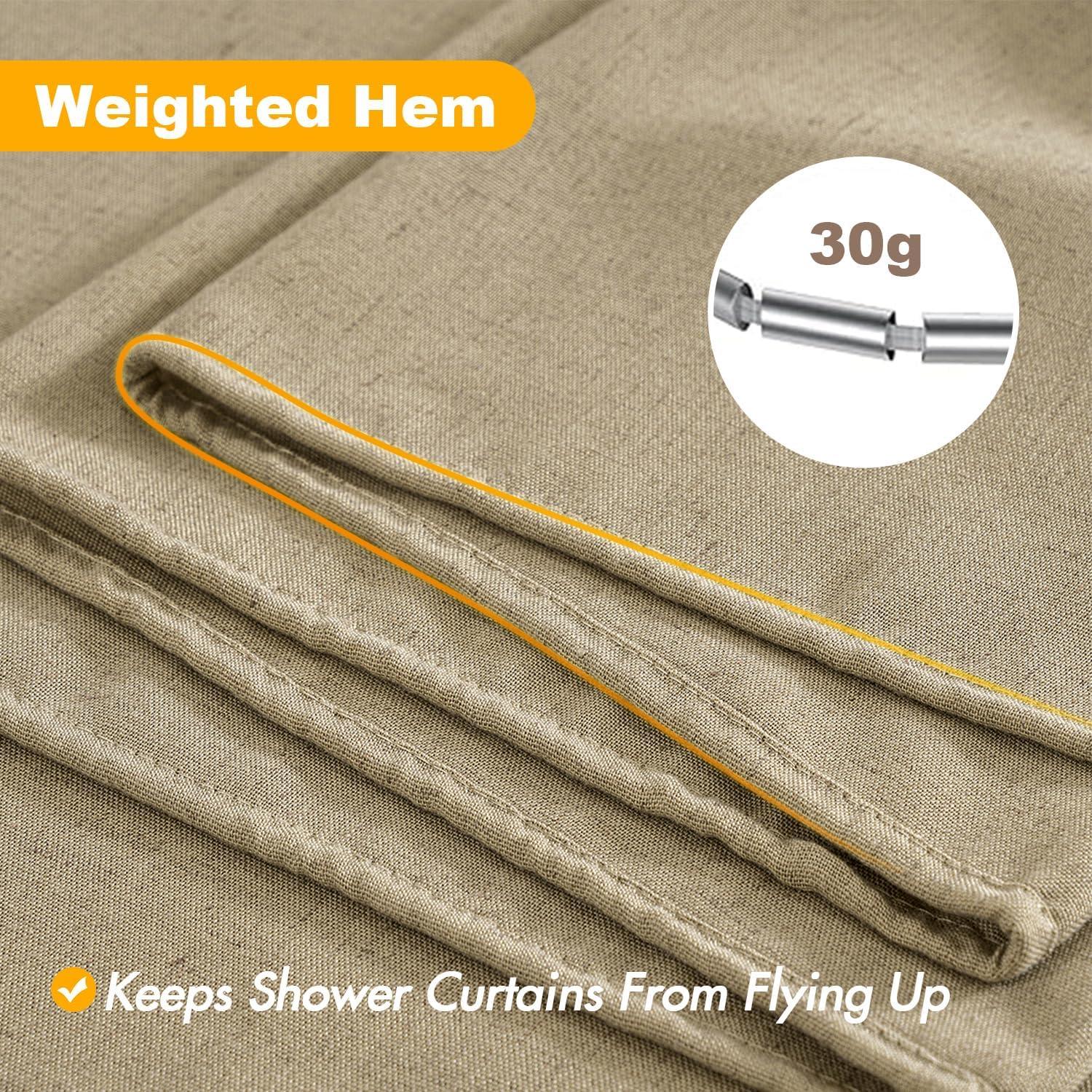 imageMIULEE Linen Shower Curtain with 12 Metal Hooks Washable Country Boho Farmhouse Heavy Buttonhole Fabric Shower Curtain Set Thick Cloth Neutral Waterproof Curtains for Bathroom W72L72 NaturalKhaki