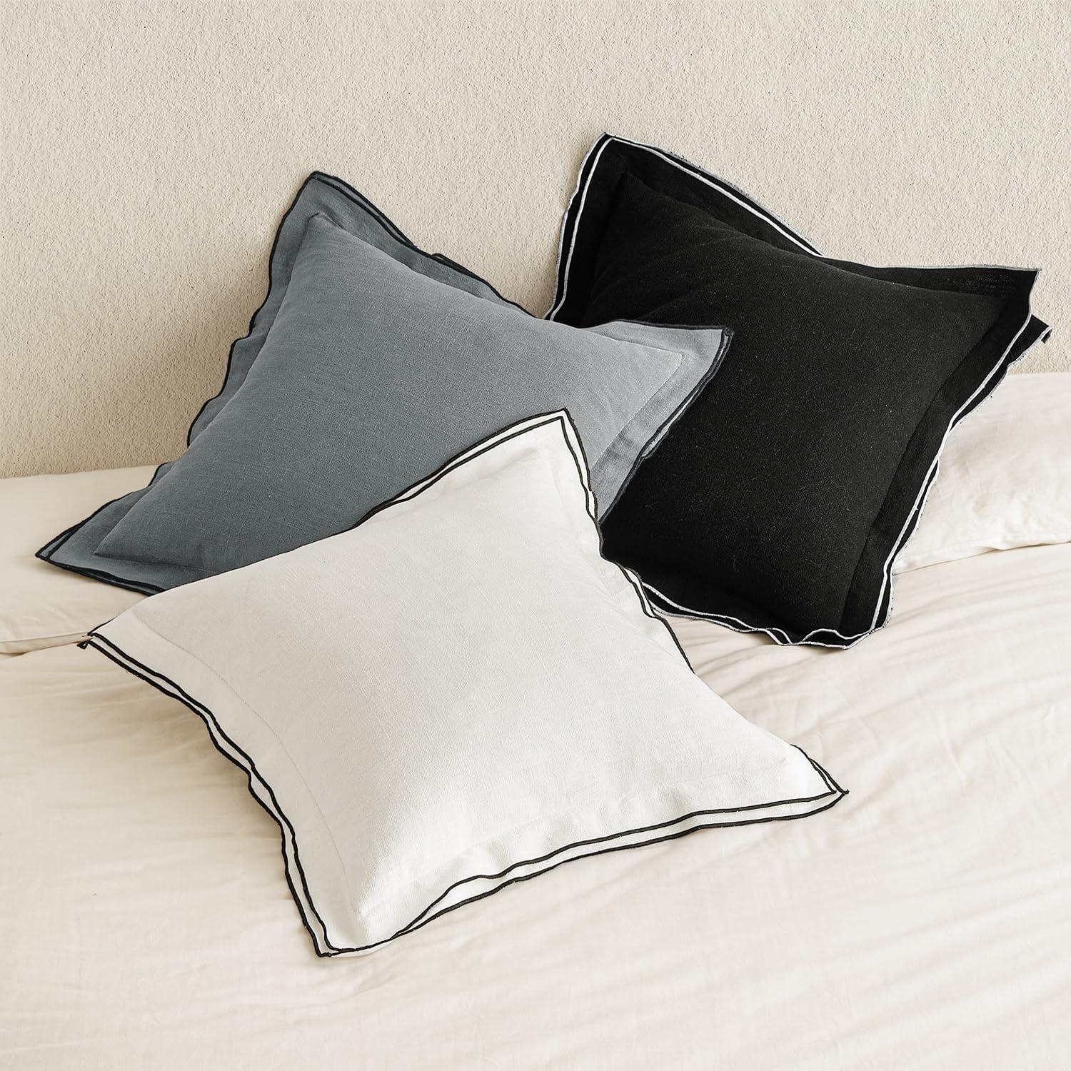 imageMIULEE Linen Throw Pillow Covers 2 Piece 18x18 Inch Cream White Boho Euro Pillowcases for Bed to Infuse Elegance Ideal for Sofa Couch Cushion in Home Decor UpgradeCream White