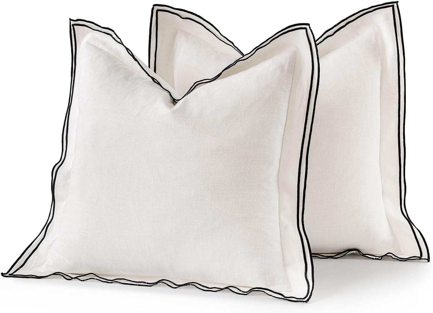 imageMIULEE Linen Throw Pillow Covers 2 Piece 18x18 Inch Cream White Boho Euro Pillowcases for Bed to Infuse Elegance Ideal for Sofa Couch Cushion in Home Decor UpgradeCream White