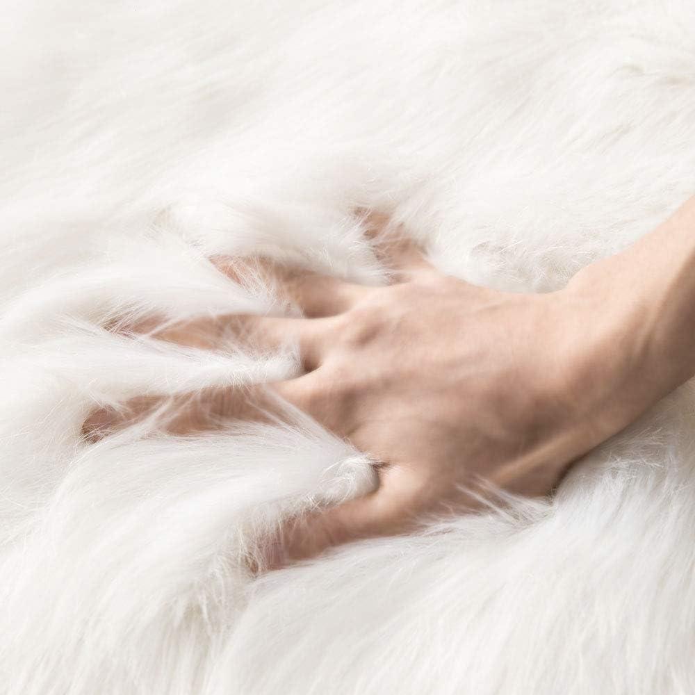 imageMIULEE Luxury Soft Fluffy Area Rug 3x5 Feet Faux Fur Sheepskin Rug Decorative Plush Shaggy Carpet for Christmas Decor Bedside Sofa Floor Nursery WhiteWhite