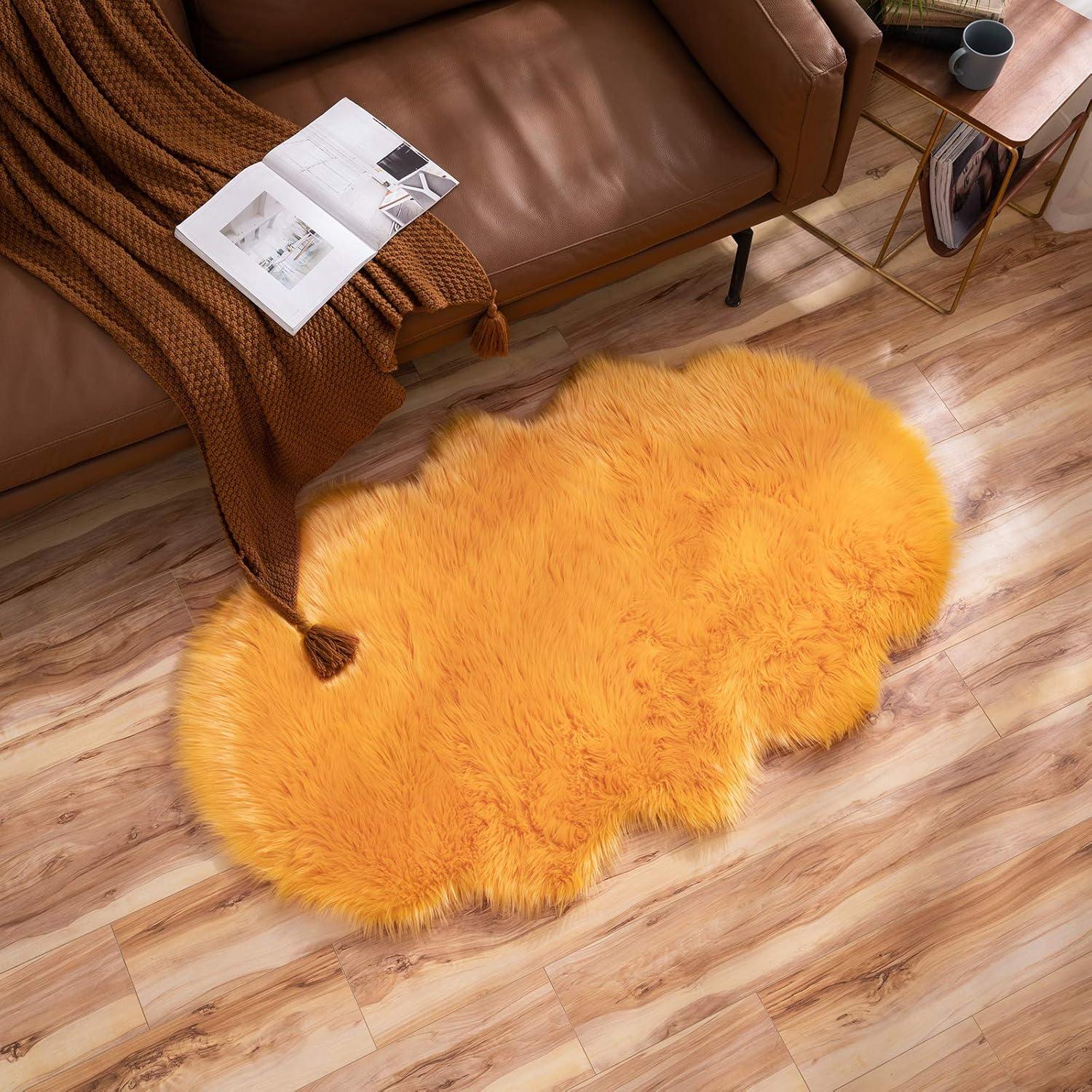 imageMIULEE Luxury Soft Fluffy Area Rug 3x5 Feet Faux Fur Sheepskin Rug Decorative Plush Shaggy Carpet for Christmas Decor Bedside Sofa Floor Nursery WhiteOrange Yellow