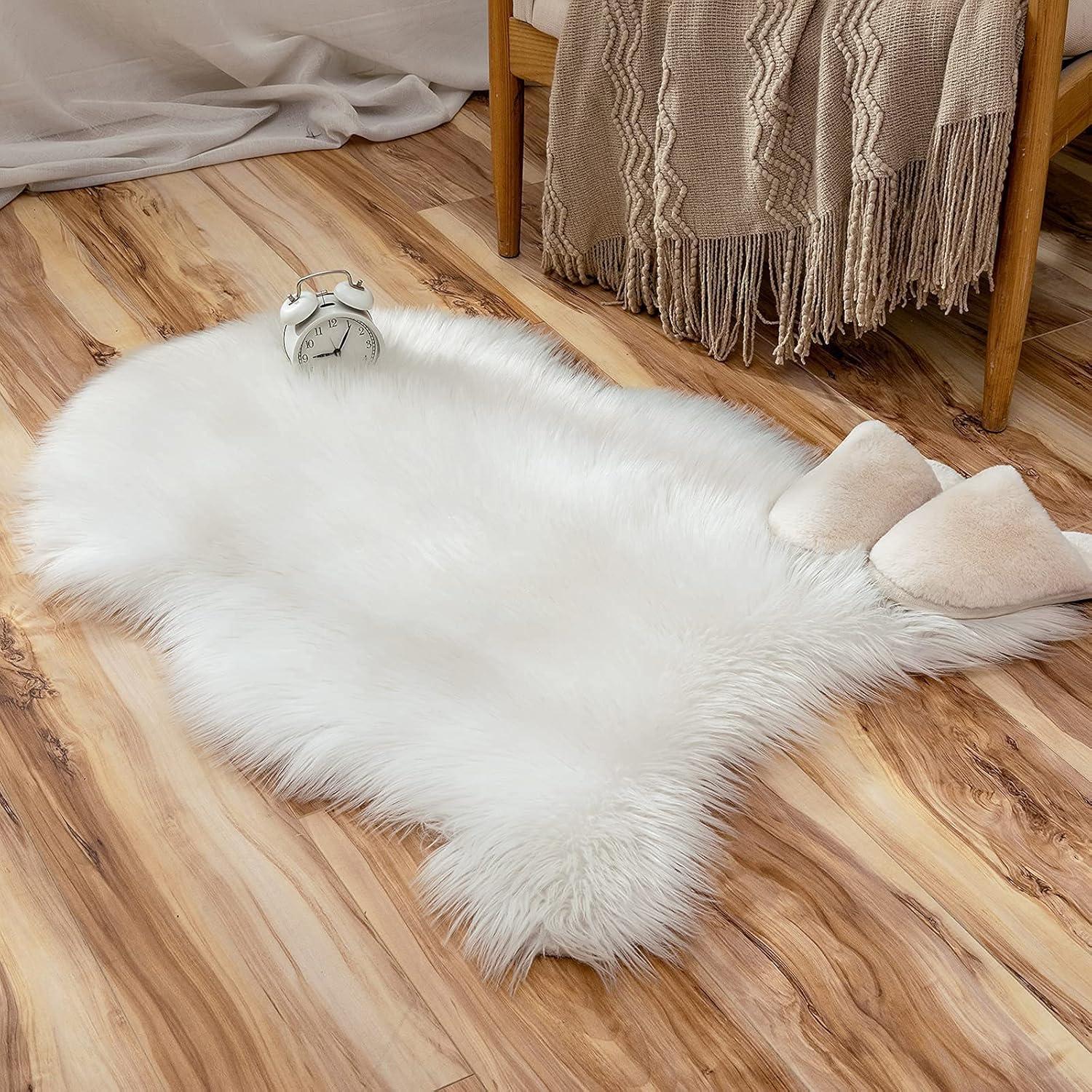 imageMIULEE Luxury Soft Fluffy Area Rug 3x5 Feet Faux Fur Sheepskin Rug Decorative Plush Shaggy Carpet for Christmas Decor Bedside Sofa Floor Nursery WhiteWhite