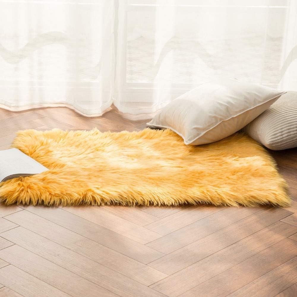imageMIULEE Luxury Soft Fluffy Area Rug 3x5 Feet Faux Fur Sheepskin Rug Decorative Plush Shaggy Carpet for Christmas Decor Bedside Sofa Floor Nursery WhiteOrange Yellow