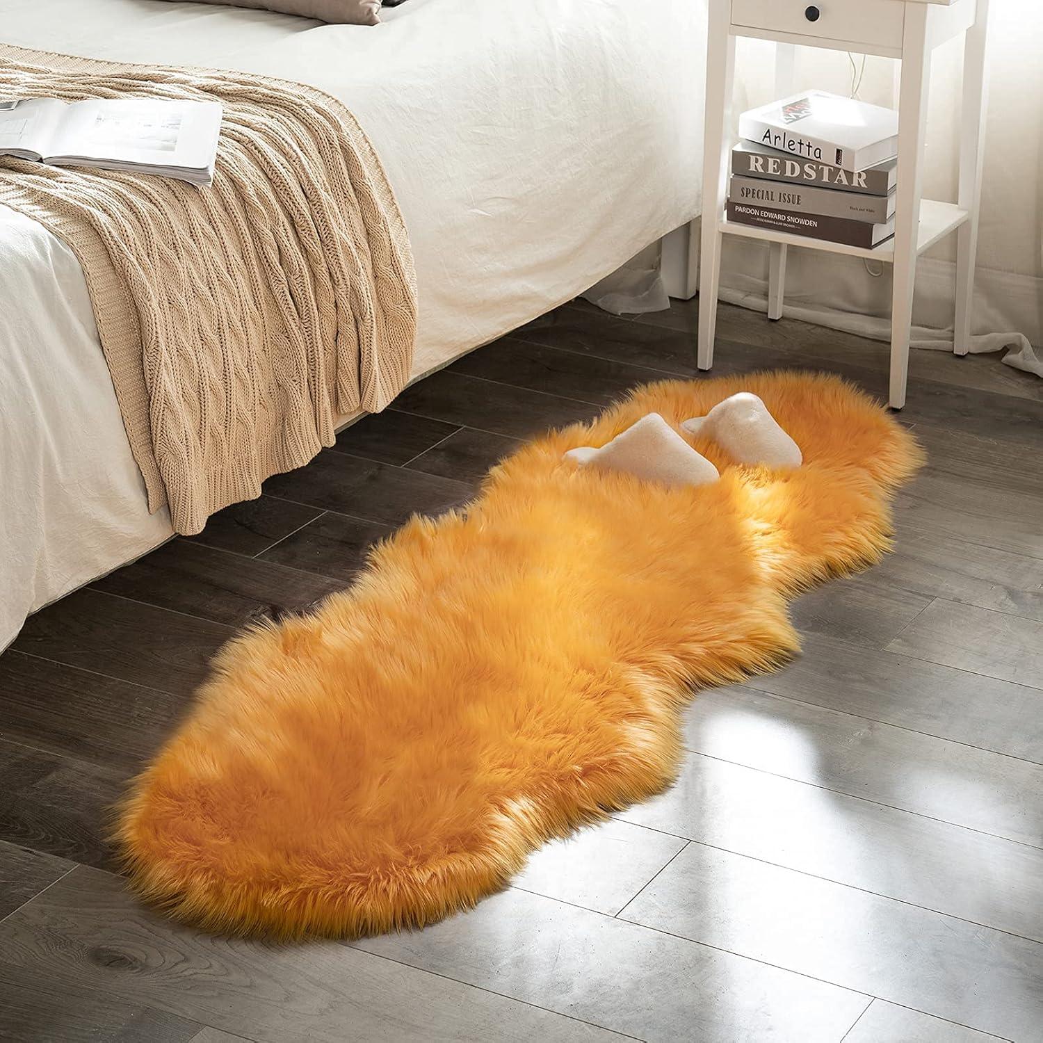 imageMIULEE Luxury Soft Fluffy Area Rug 3x5 Feet Faux Fur Sheepskin Rug Decorative Plush Shaggy Carpet for Christmas Decor Bedside Sofa Floor Nursery WhiteOrange Yellow