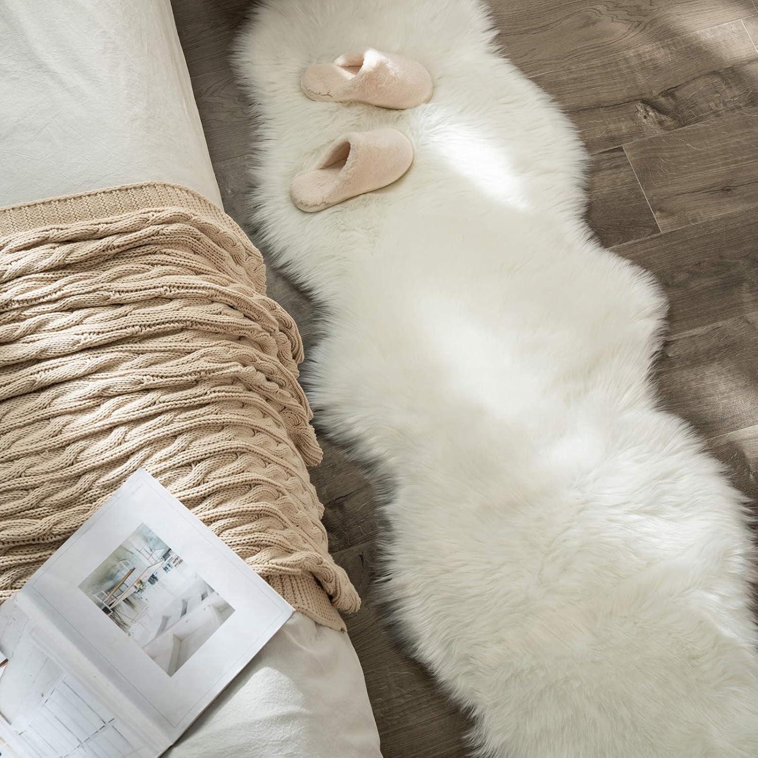 imageMIULEE Luxury Soft Fluffy Area Rug 3x5 Feet Faux Fur Sheepskin Rug Decorative Plush Shaggy Carpet for Christmas Decor Bedside Sofa Floor Nursery WhiteWhite