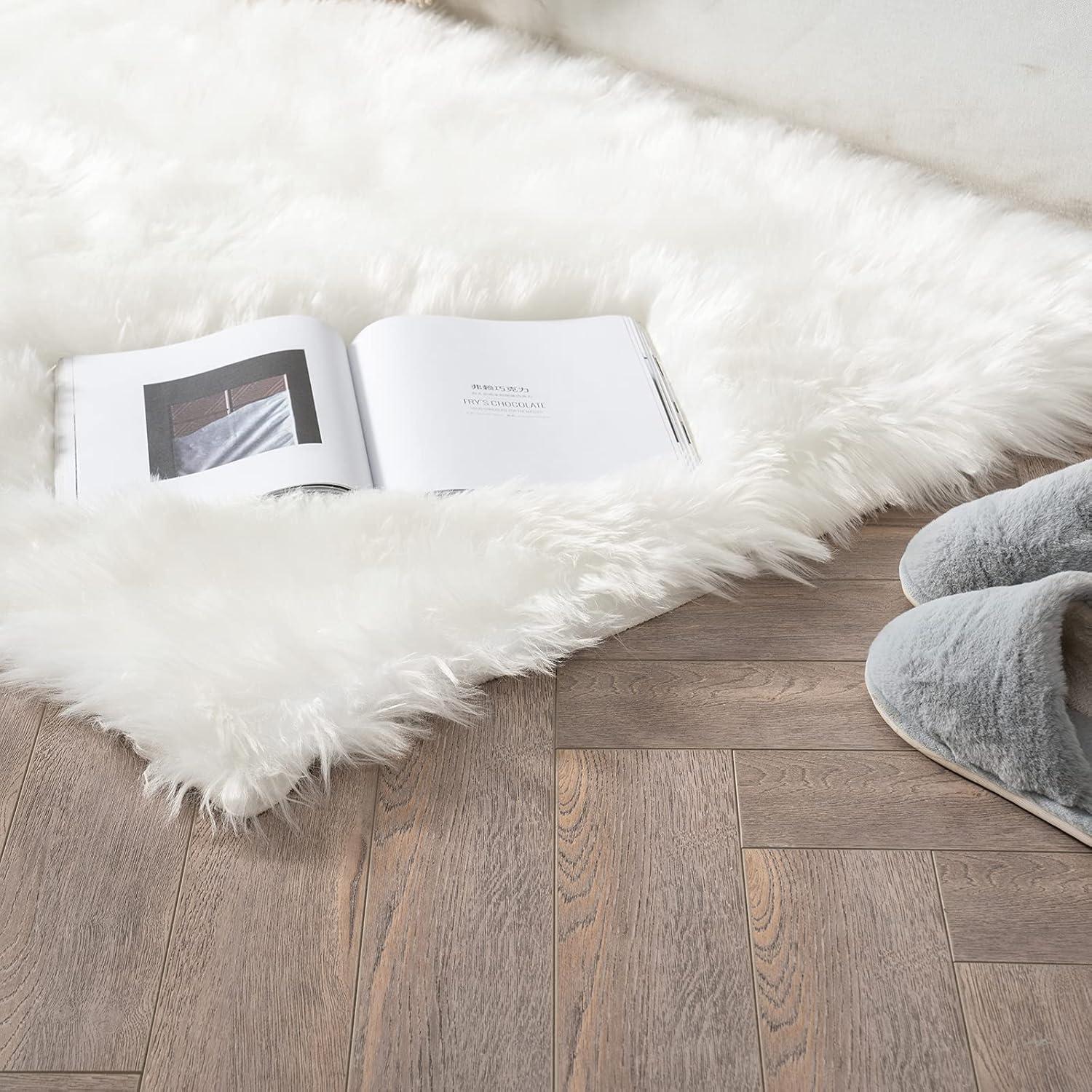 imageMIULEE Luxury Soft Fluffy Area Rug 3x5 Feet Faux Fur Sheepskin Rug Decorative Plush Shaggy Carpet for Christmas Decor Bedside Sofa Floor Nursery WhiteWhite