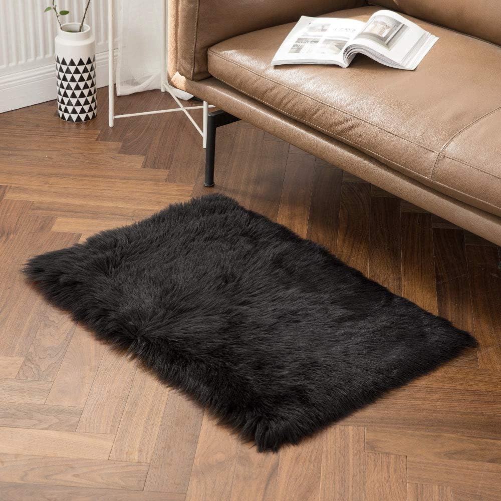 imageMIULEE Luxury Soft Fluffy Area Rug 3x5 Feet Faux Fur Sheepskin Rug Decorative Plush Shaggy Carpet for Christmas Decor Bedside Sofa Floor Nursery WhiteBlack
