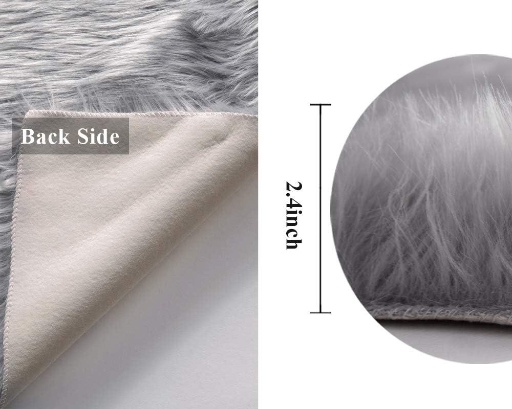 imageMIULEE Luxury Soft Fluffy Area Rug 3x5 Feet Faux Fur Sheepskin Rug Decorative Plush Shaggy Carpet for Christmas Decor Bedside Sofa Floor Nursery WhiteGrey