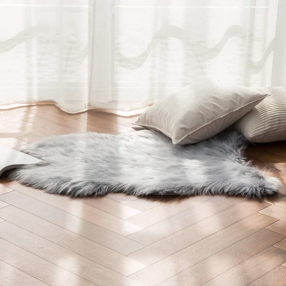 imageMIULEE Luxury Soft Fluffy Area Rug 3x5 Feet Faux Fur Sheepskin Rug Decorative Plush Shaggy Carpet for Christmas Decor Bedside Sofa Floor Nursery WhiteGrey