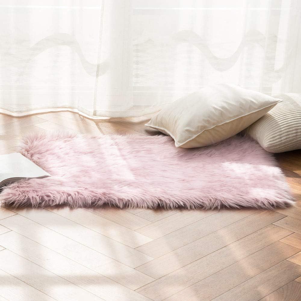 imageMIULEE Luxury Soft Fluffy Area Rug 3x5 Feet Faux Fur Sheepskin Rug Decorative Plush Shaggy Carpet for Christmas Decor Bedside Sofa Floor Nursery WhitePink