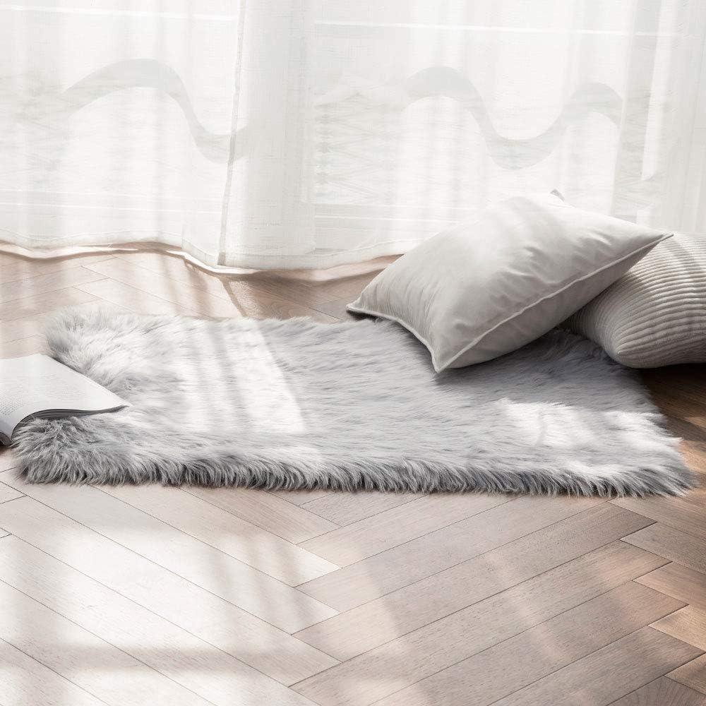 imageMIULEE Luxury Soft Fluffy Area Rug 3x5 Feet Faux Fur Sheepskin Rug Decorative Plush Shaggy Carpet for Christmas Decor Bedside Sofa Floor Nursery WhiteGrey