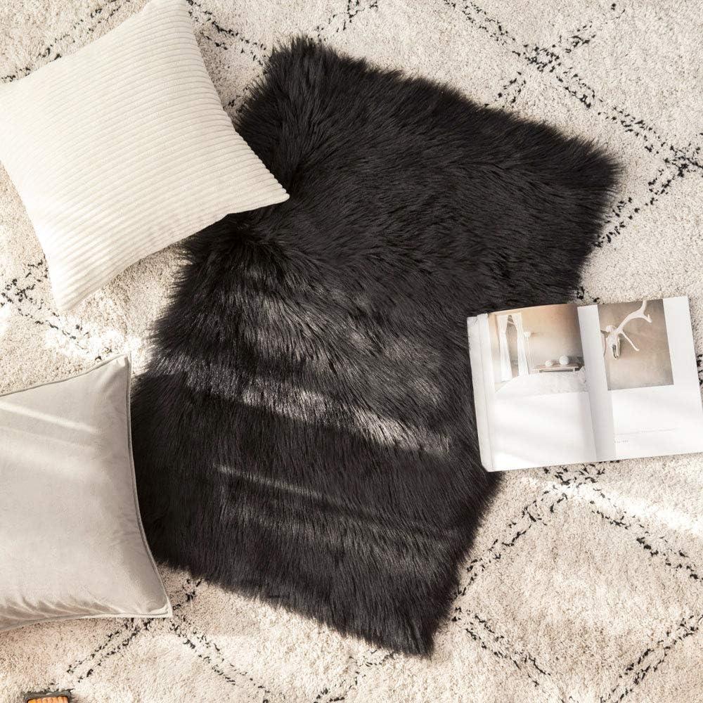 imageMIULEE Luxury Soft Fluffy Area Rug 3x5 Feet Faux Fur Sheepskin Rug Decorative Plush Shaggy Carpet for Christmas Decor Bedside Sofa Floor Nursery WhiteBlack