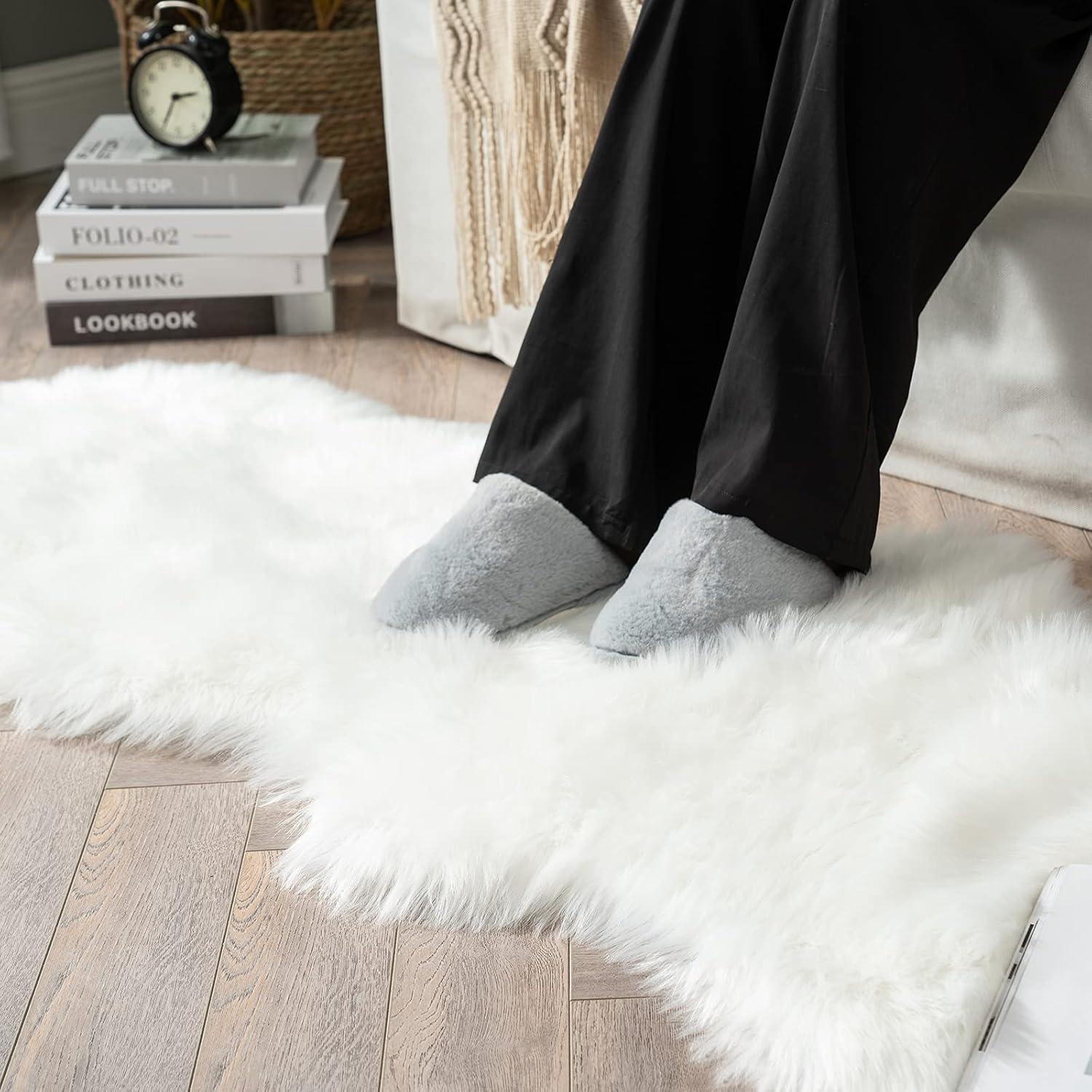 imageMIULEE Luxury Soft Fluffy Area Rug 3x5 Feet Faux Fur Sheepskin Rug Decorative Plush Shaggy Carpet for Christmas Decor Bedside Sofa Floor Nursery WhiteWhite