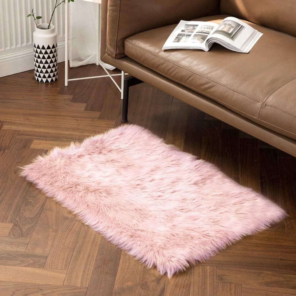 imageMIULEE Luxury Soft Fluffy Area Rug 3x5 Feet Faux Fur Sheepskin Rug Decorative Plush Shaggy Carpet for Christmas Decor Bedside Sofa Floor Nursery WhitePink