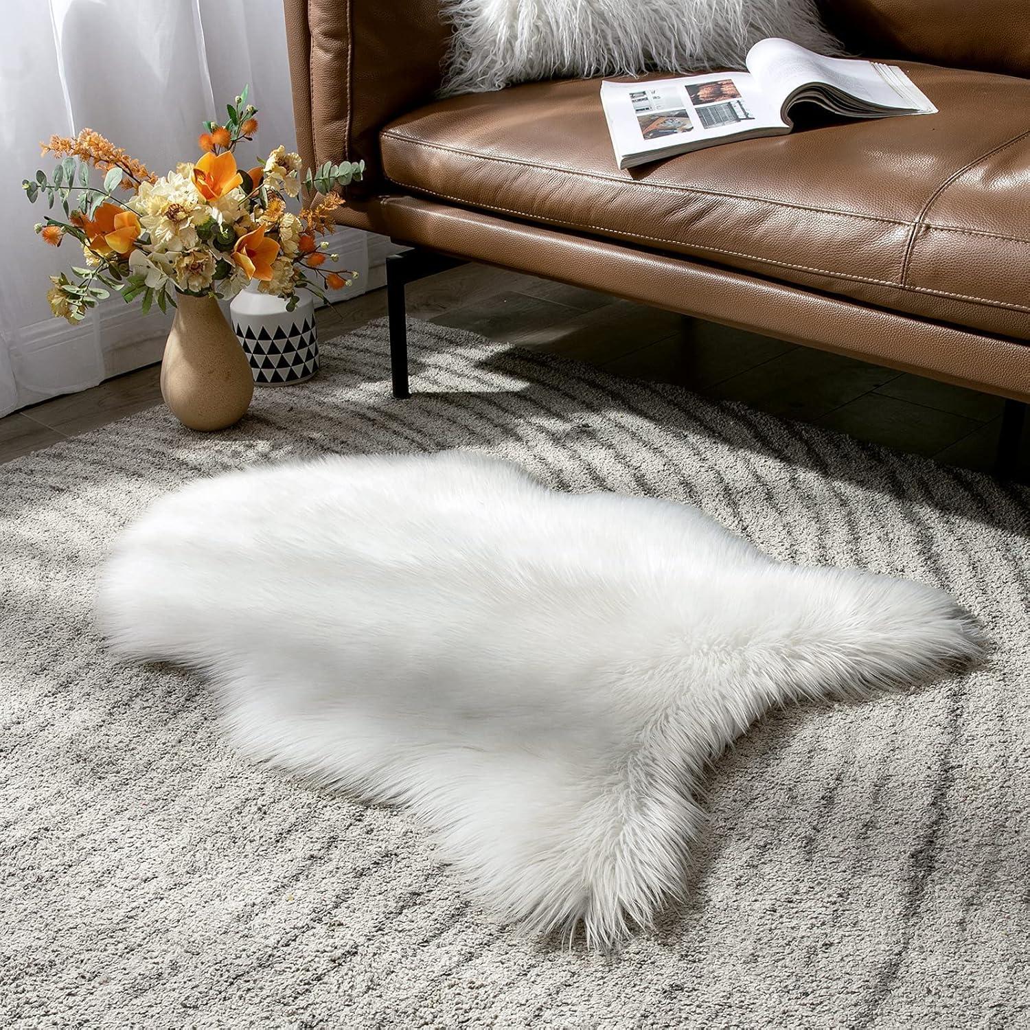 imageMIULEE Luxury Soft Fluffy Area Rug 3x5 Feet Faux Fur Sheepskin Rug Decorative Plush Shaggy Carpet for Christmas Decor Bedside Sofa Floor Nursery WhiteWhite