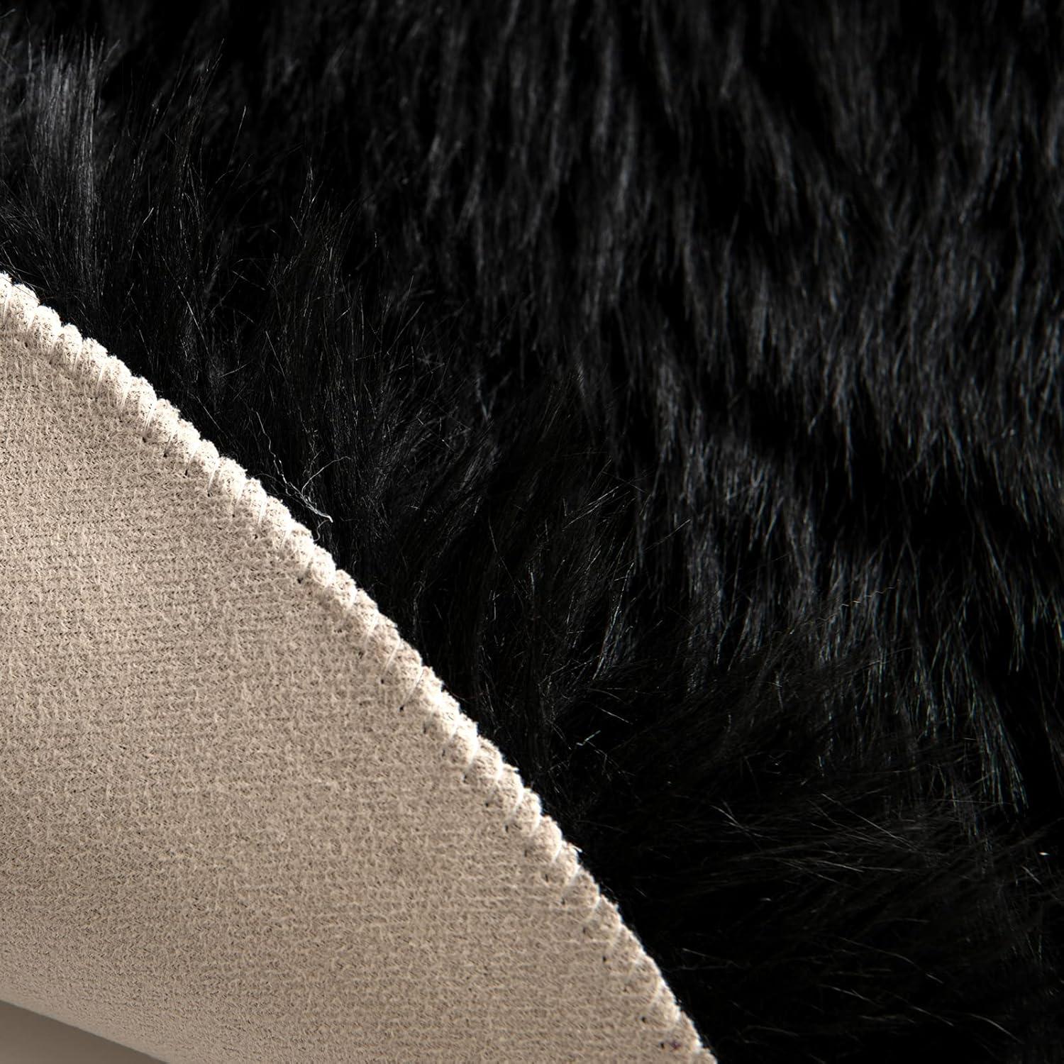 imageMIULEE Luxury Soft Fluffy Area Rug 3x5 Feet Faux Fur Sheepskin Rug Decorative Plush Shaggy Carpet for Christmas Decor Bedside Sofa Floor Nursery WhiteBlack