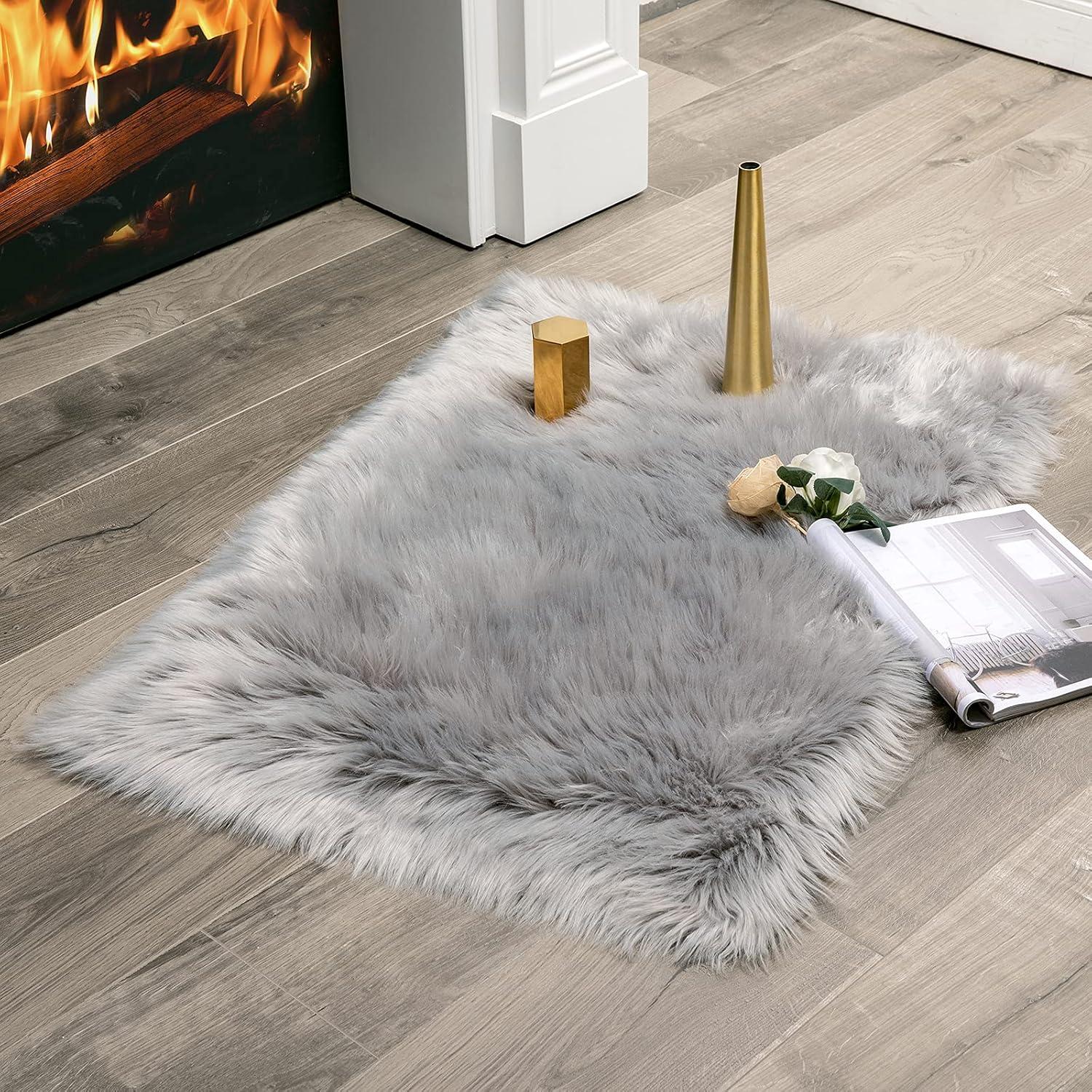 imageMIULEE Luxury Soft Fluffy Area Rug 3x5 Feet Faux Fur Sheepskin Rug Decorative Plush Shaggy Carpet for Christmas Decor Bedside Sofa Floor Nursery WhiteGrey