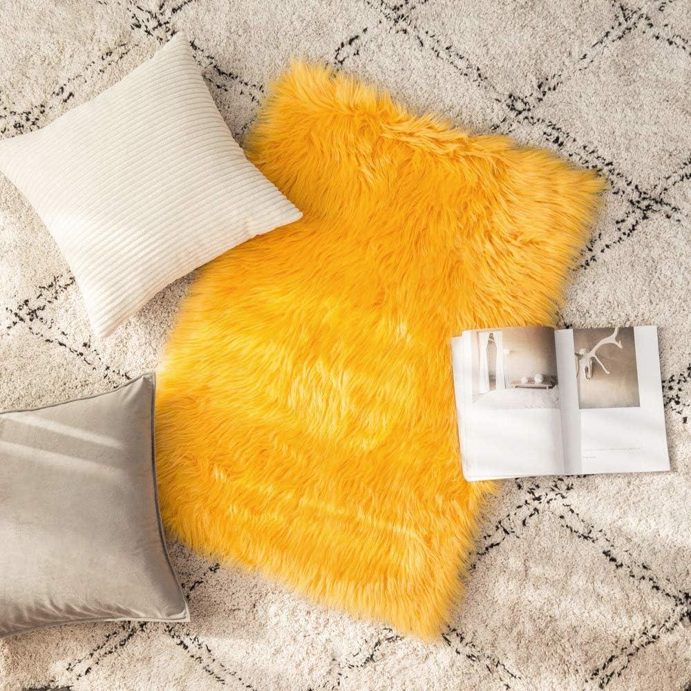 imageMIULEE Luxury Soft Fluffy Area Rug 3x5 Feet Faux Fur Sheepskin Rug Decorative Plush Shaggy Carpet for Christmas Decor Bedside Sofa Floor Nursery WhiteOrange Yellow