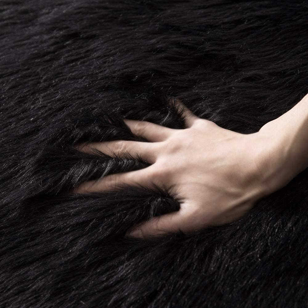 imageMIULEE Luxury Soft Fluffy Area Rug 3x5 Feet Faux Fur Sheepskin Rug Decorative Plush Shaggy Carpet for Christmas Decor Bedside Sofa Floor Nursery WhiteBlack