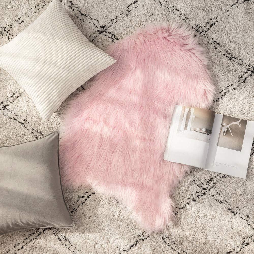 imageMIULEE Luxury Soft Fluffy Area Rug 3x5 Feet Faux Fur Sheepskin Rug Decorative Plush Shaggy Carpet for Christmas Decor Bedside Sofa Floor Nursery WhitePink